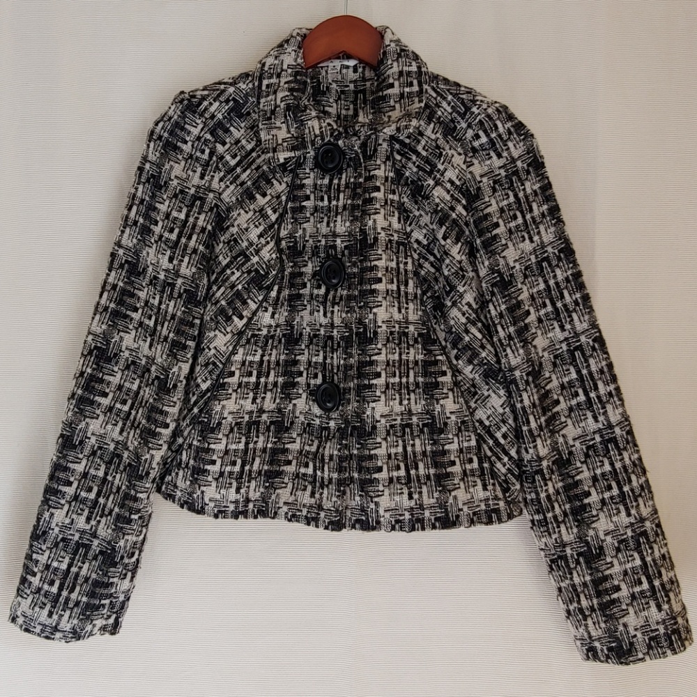 CABI tweed black white blazer size S